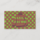 Groen Bruin Checkerboard Patroon QR Code Handgemaa Visitekaartje (Voorkant)