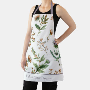 Groen Bruin Crème Paarse Bloemen Schort