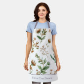 Groen Bruin Crème Paarse Bloemen Schort (Gedragen)