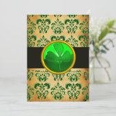 GROEN BRUIN DAMAST  PERKAMENT MET KLAVERBLAD  Zwar Kaart (Staand voorkant)