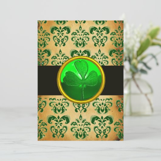 GROEN BRUIN DAMAST PERKAMENT MET KLAVERBLAD Zwar Kaart (Staand voorkant)