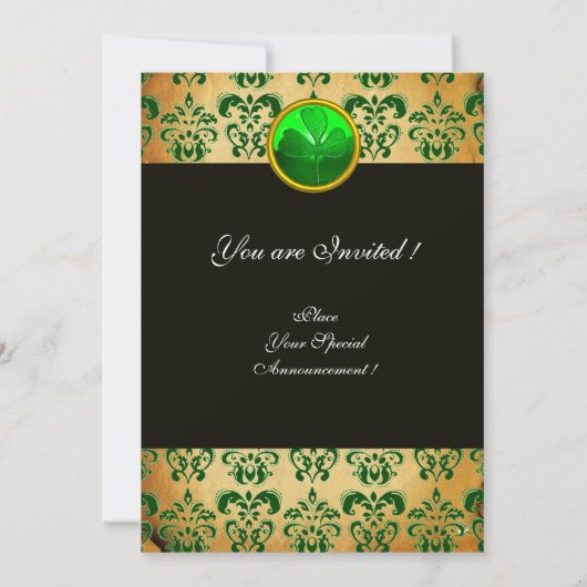 GROEN BRUIN DAMAST  PERKAMENT MET KLAVERBLAD  Zwar Kaart (Achterkant)