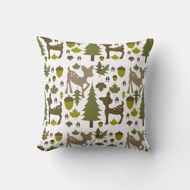 Groen + Bruin Deer Pillow Kussen (Voorkant)