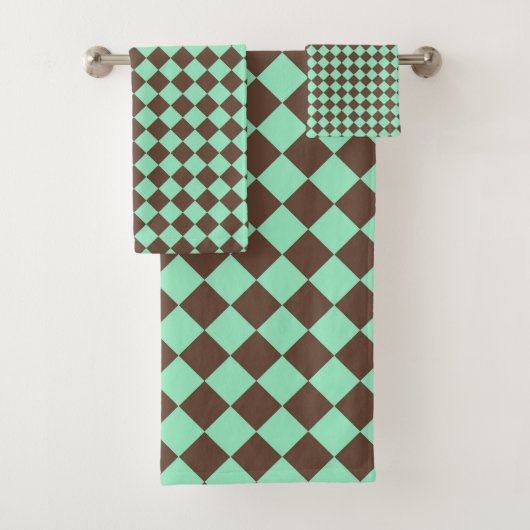 Groen Bruin Diamant Checker Patroon Bad Handdoek (Insitu)