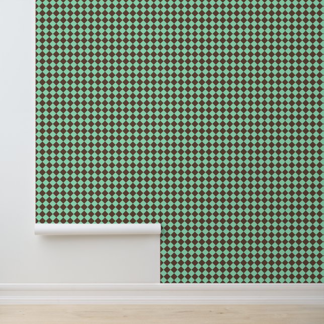 Groen Bruin Diamant Checker Patroon Behang (Applicatie)