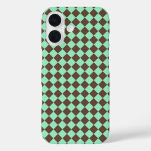 Groen Bruin Diamant Checker Patroon iPhone 16 Hoesje
