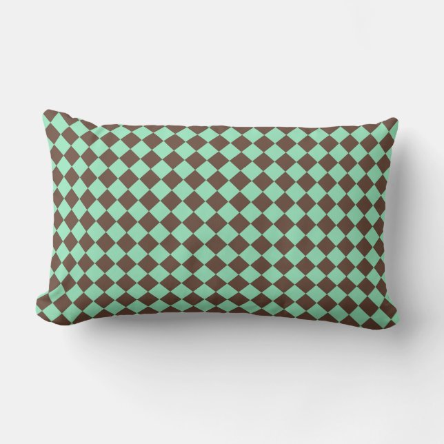 Groen Bruin Diamant Checker Patroon Kussen (Voorkant)