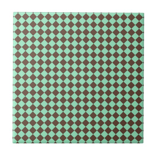 Groen Bruin Diamant Checker Patroon Tegeltje (Voorkant)