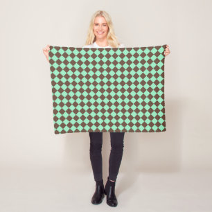 Groen Bruin Diamant Schachbrekpatroon Fleece Deken