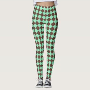 Groen Bruin Diamant Schachbrekpatroon Leggings