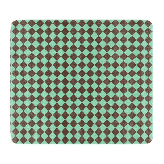 Groen Bruin Diamant Schachbrekpatroon Snijplank (Voorkant)
