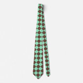 Groen Bruin Diamant Schachbrettpatroon Stropdas (Voorkant)