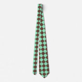 Groen Bruin Diamant Schachbrettpatroon Stropdas (Achterkant)