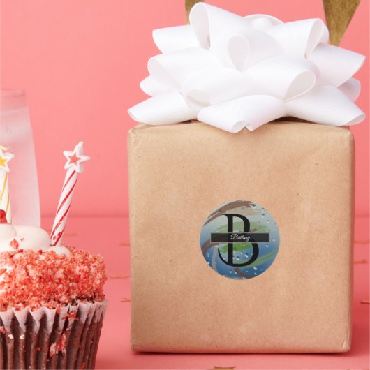 Groen, Bruin en Beige Kwaststreek Monogram Ronde Sticker (Feest)