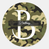 Groen, bruin en bruin camouflage monogram ronde sticker (Voorkant)