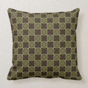 Groen, bruin en Tan Geometric Squares Sierkussen