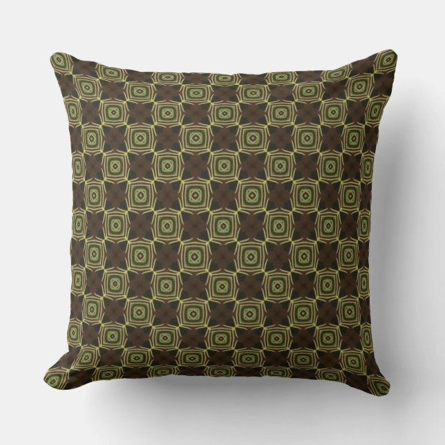 Groen, bruin en Tan Geometric Squares Sierkussen (Voorkant)
