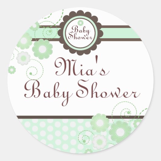 Groen & Bruin Floral Design Baby shower Sticker (Voorkant)