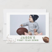 Groen Bruin Fotospel Speel Football 1e Verjaardag Kaart (Achterkant)