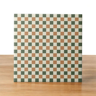 Groen & Bruin Geruit Patroon Retro Minimalist Tegeltje