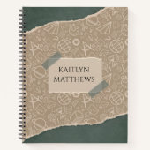 Groen Bruin Gescheurd Document Schoolpatroon Geper Notitieboek (Voorkant)