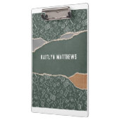 Groen bruin gescheurd papier school gepersonalisee klembord (Links)