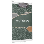 Groen bruin gescheurd papier school gepersonalisee klembord (Rechts)