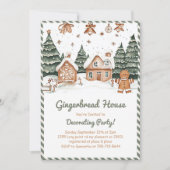 Groen & Bruin Gingerbread House Decorating Party Kaart (Voorkant)