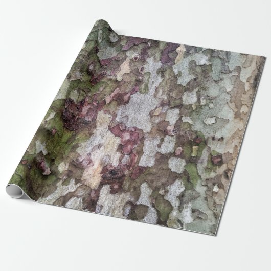 Groen bruin grijs camouflage hout schors camo cadeaupapier (Uitgerold)