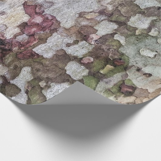 Groen bruin grijs camouflage hout schors camo cadeaupapier (Hoek)