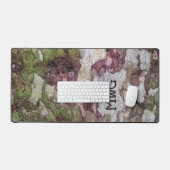 Groen bruin grijs camouflage houten schors Monogra Bureaumat (Keyboard & Muis)