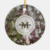 Groen bruin grijs camouflage houten schors Monogra Keramisch Ornament (Voorkant)