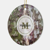Groen bruin grijs camouflage houten schors Monogra Keramisch Ornament (Links)