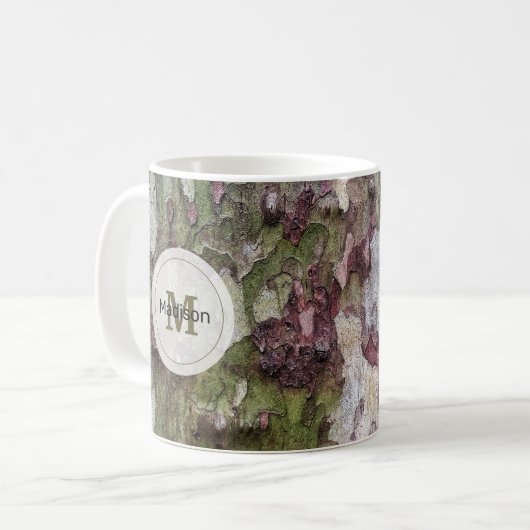 Groen bruin grijs camouflage houten schors Monogra Koffiemok (Voorkant links)