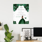 Groen Bruin Haar Prinses Verjaardag Welkom Poster (Thuiskantoor)