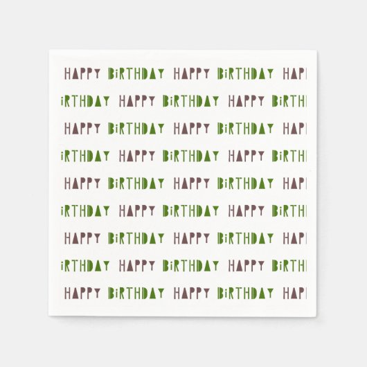 Groen & Bruin Happy Birthday Party Servet (Voorkant)