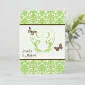 Groen, bruin hart, Butterflies Wedding Uitnodiging (Staand voorkant)