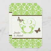 Groen, bruin hart, Butterflies Wedding Uitnodiging (Voorkant / Achterkant)