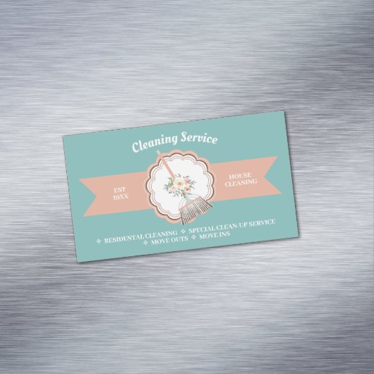 Groen Bruin Janitorial Huishoudelijke Schoonmaak Magnetisch Visitekaartje (Voorbeeld)