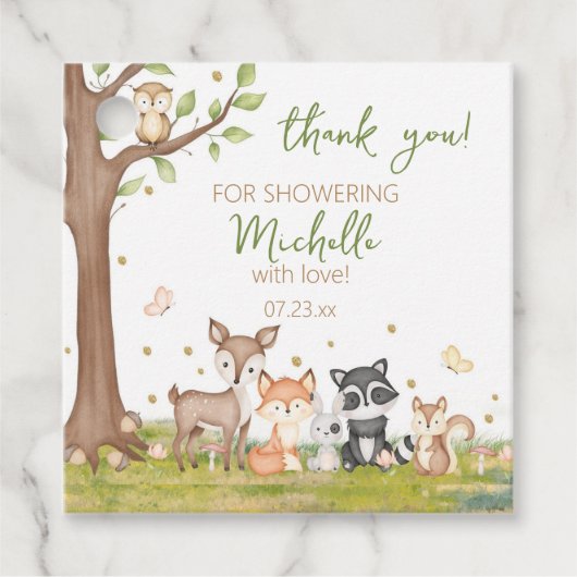 Groen Bruin Jongen Waterverf Bos Dieren Plein Bedankjes Labels (Voorkant)