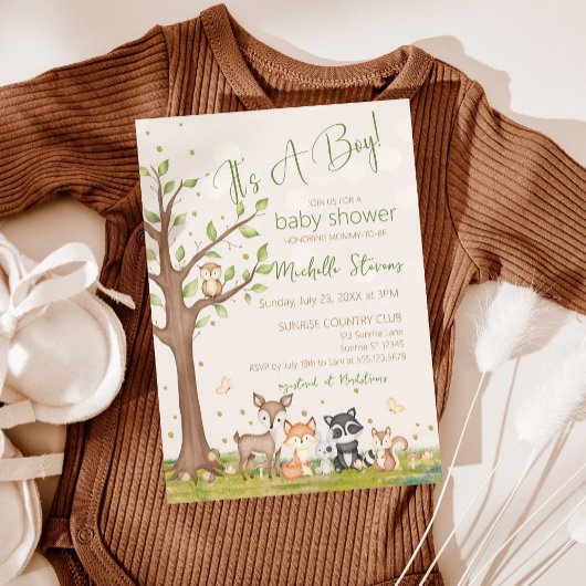 Groen Bruin Jongen Waterverf Bosdieren Kaart