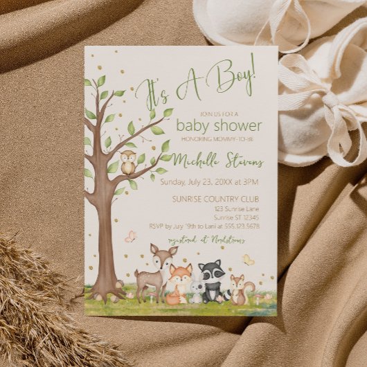 Groen Bruin Jongen Waterverf Bosdieren Kaart