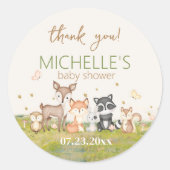 Groen Bruin Jongen Waterverf Bosdieren Ronde Sticker (Voorkant)