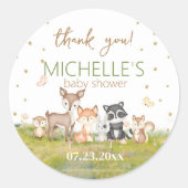 Groen Bruin Jongen Waterverf Bosdieren Ronde Sticker (Voorkant)