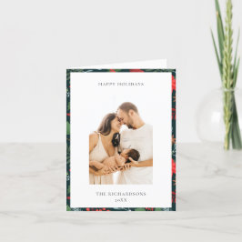 Groen Bruin Kerst Bloem Motief Foto Gelukkig Feestdagen Kaart