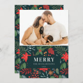 Groen Bruin Kerstmis Flora Patroon Foto Feestdagenkaart (Voorkant / Achterkant)