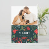 Groen Bruin Kerstmis Flora Patroon Foto Feestdagenkaart (Staand voorkant)