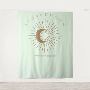 Groen Bruin Modern Hemellichaam Zon Maan Wandkleed