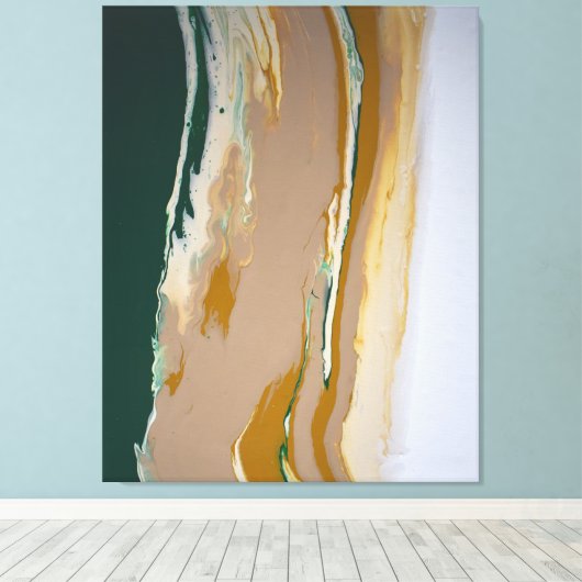 Groen Bruin Neutral Fluid Art Abstract Modern Canvas Afdruk (Insitu (Houten vloer))