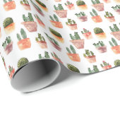 Groen Bruin Potted Cactus Patroon Cadeaupapier (Rol Hoek)